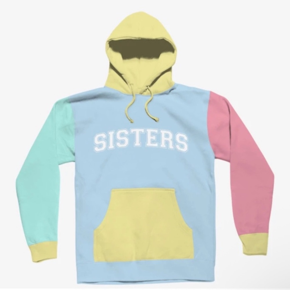 JAMES CHARLES SISTERS RECESS HOODIE IN BLUE YELLOW PINK SIZE XL NWOT - Picture 4 of 9